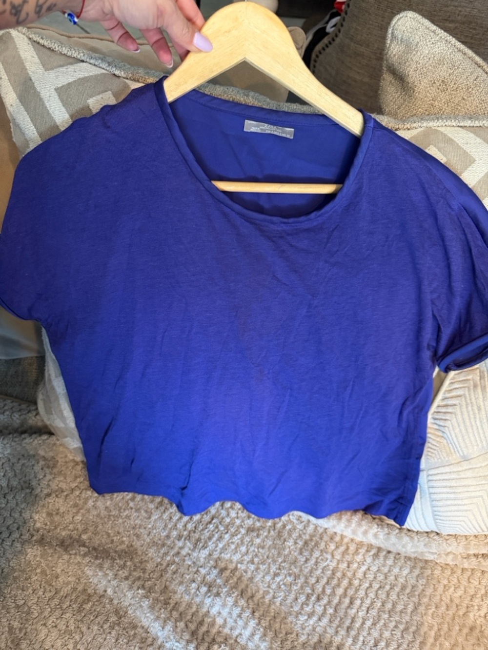 Zara Women’s Short Sleeve Top - purple Blue (satin back)